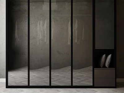 Modern Wardrobe Design With Glass Doors And Black Frame For Minimalist Storage 3d model
