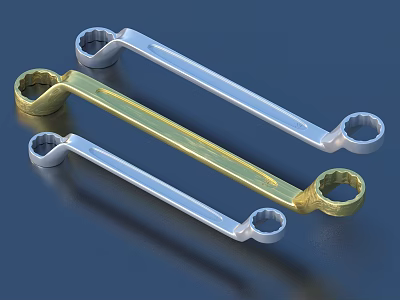 Durable Hardware Tools Set Featuring Gold And Silver Double Ended Wrenches 3d model