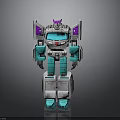 Silver And Teal Transformer Robot Toy Figure With Purple Head And Chest Details