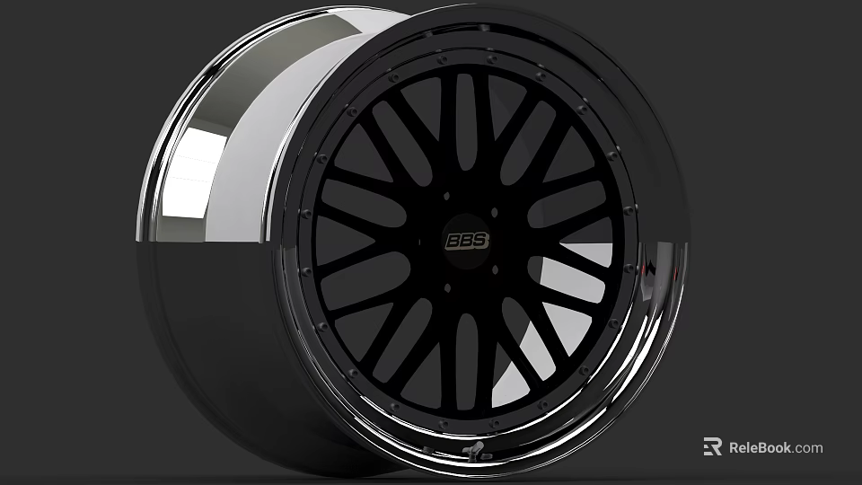 Car Wheel With BOSS Logo Modern Black Spokes And Chrome Rim Design 3d model 