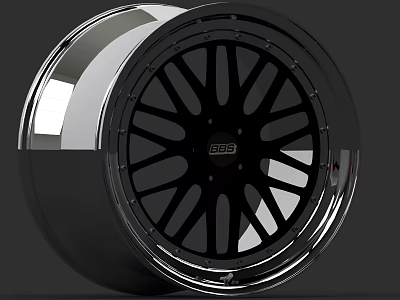 Car Wheel With BOSS Logo Modern Black Spokes And Chrome Rim Design 3d model