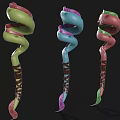 Colorful Aquatic Animals With Pink Blue Green Spiral Shaped Twisted Bodies On Dark Background
