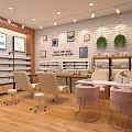 Modern Cosmetics Store Interior Decor With Display Shelves Beauty Chairs Green Plants And Brick Walls