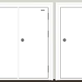 White Three Panel and Single Panel Doors with Metal Handles Keyholes Light Wall Wooden Floor