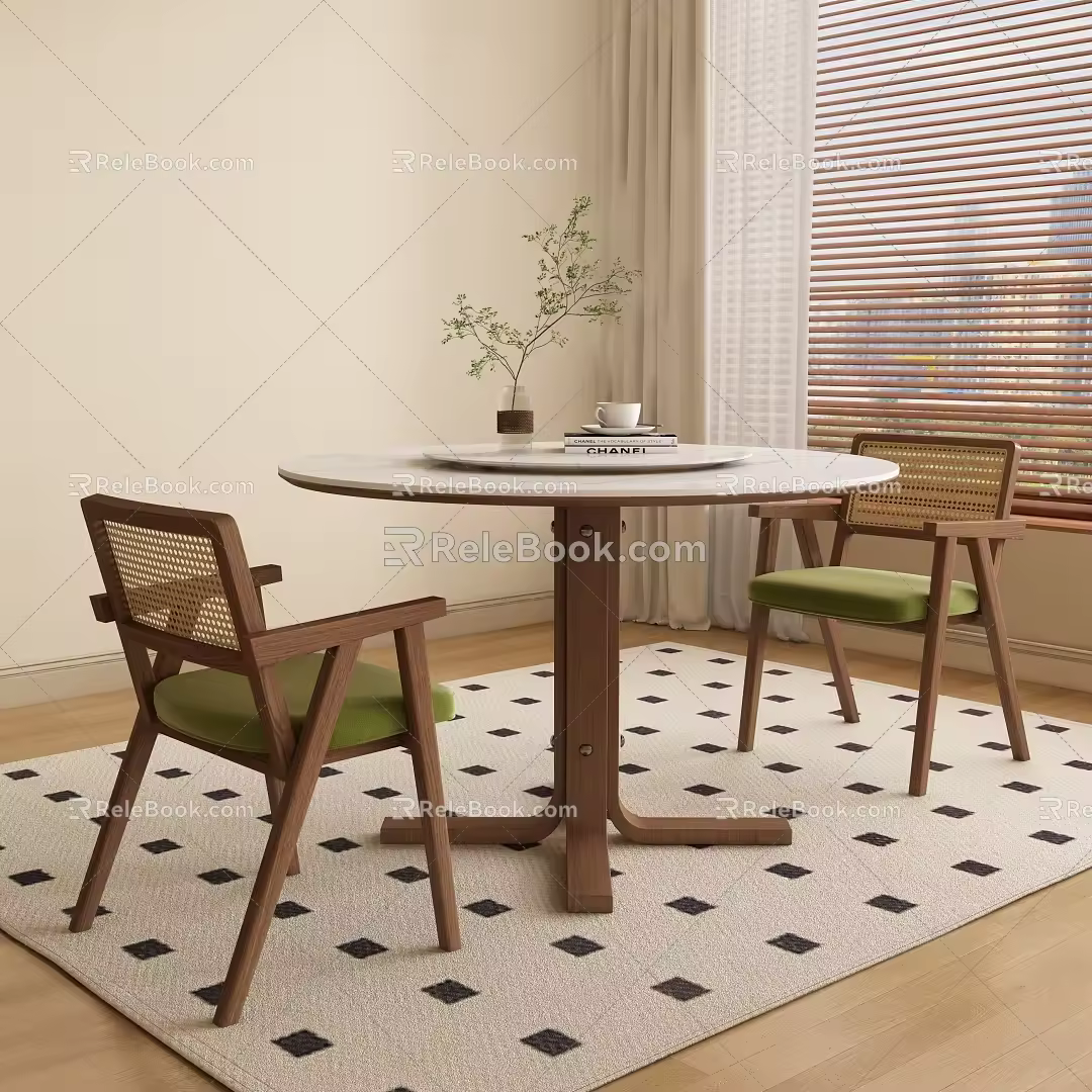 Middle Ancient French Round Table Casual Table and Chair 3d model