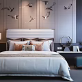 New Chinese background double bed double bedside table combination 3d model