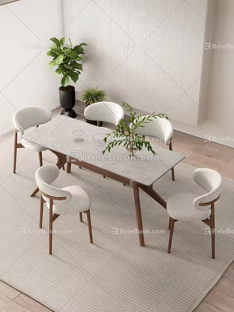 Dining table chair rock plate dining table dining table combination 3d model