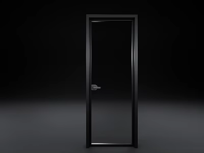 Modern Black Hinged Door with Glass Panel Silver Handle and Contemporary Style 3d model