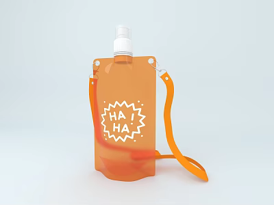 Orange Portable Water Bag With Strap White Nozzle And HA HA HA Print 3d model