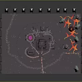 Purple Game Platform Scene With Surrounding Spikes Central Red Structure And Pink Gem