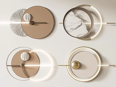 Modern Circular Wall Decor With Marble Texture Metal Frames And Lighting Effects 3d model