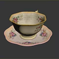 Vintage Porcelain Teacup And Saucer With Floral Pattern And Gold Trim