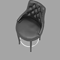 Black Leather Tufted Backrest Bar Stool With Tall Legs And Metal Ring