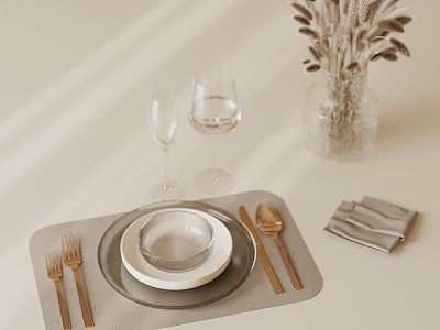 Tableware, dishes, knives and forks, floral art 3d model