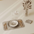 Tableware, dishes, knives and forks, floral art 3d model