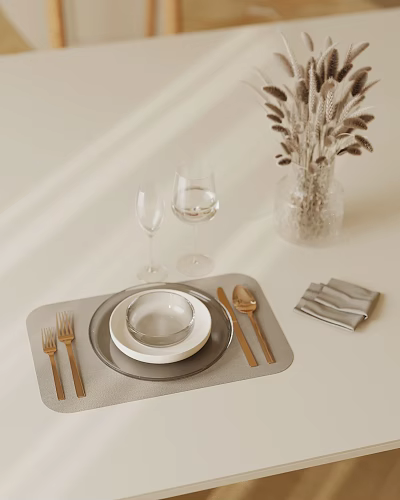 Modern Minimalist Dinnerware Set With Plates Bowls Wine Glasses Cutlery And Placemat 3d model