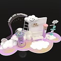 Check in Photo Spot with Purple Gumball Machine Ladder Bench Clouds and Come Live Happiness
