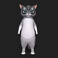 Cute Gray And White Standing Cartoon Cat With Big Eyes