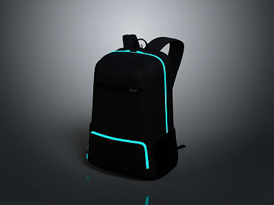 Stylish Black Backpack with Blue Glowing Lines and Modern Design for Daily Use 3d model
