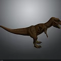 3D Tyrannosaurus Rex Model Standing With Brown Skin Green Spots Open Abdomen And Gray Background