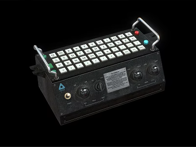 Black Industrial Computer Control Panel with Keyboard Knobs and Label for Professional Use 3d model