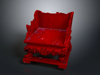 Traditional Red Carved Chair Featuring Intricate Patterns and Ornate Base 3d model