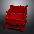 Traditional Red Carved Chair Featuring Intricate Patterns and Ornate Base