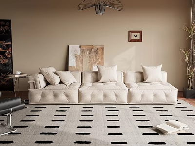 Modern Casual Sofa Set With Soft Cushions Patterned Rug And Decorative Painting 3d model