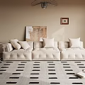 Modern Casual Sofa Set With Soft Cushions Patterned Rug And Decorative Painting