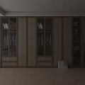 Modern Wardrobe With Glass Doors Woven Texture Panels Hanging Clothes And Open Shelves