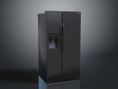 Black French Door Refrigerator With Water Dispenser And Modern Sleek Design 3d model