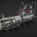 Heavy Duty Industrial Machinery With Large Cylindrical Body Piping Systems And Metal Ladders Platforms
