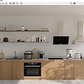 Modern Kitchen With Wooden Cabinets Countertop Open Shelves And Appliances