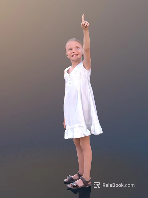 Young Girl In White Dress Raising Arm Against Gray Gradient Background 3d model 