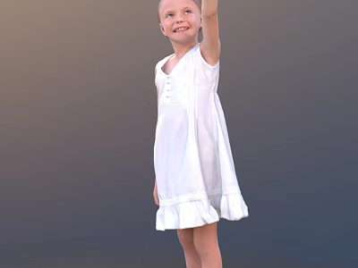 Young Girl In White Dress Raising Arm Against Gray Gradient Background 3d model