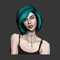Stylish Game and Movie Female Character With Turquoise Short Hair Black Tank Top And Necklace