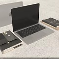 Modern Silver Laptop With Leather Notebook Phone Stand And Accessories