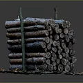 Stacked Wood Logs With Stone Base And Fallen Leaves In Natural Setting