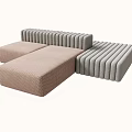 Modern Sectional Multi Person Sofa With Light Brown Gray Fabric And Striped Backrest 3d model