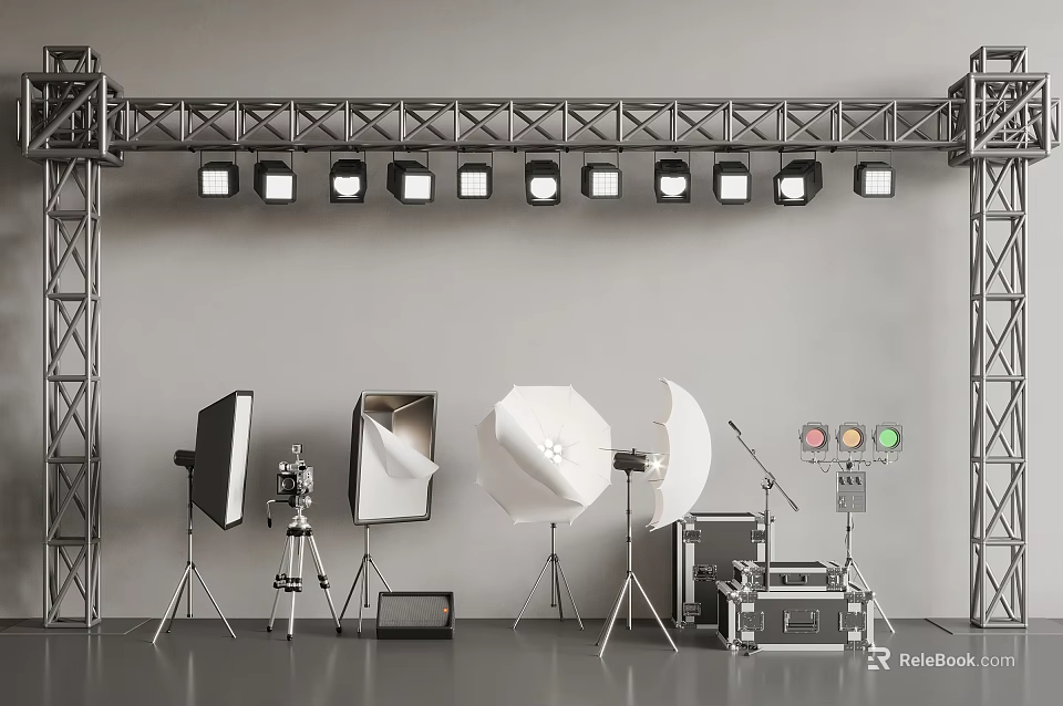 Professional Photography Studio Setup With Lighting Gear Truss And Equipment 3d model 