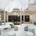 Modern Beauty Hair Salon Interior With White Chandelier Green Stools And Reception Area