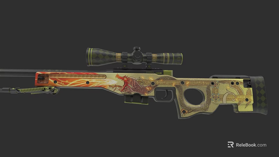 Decorative Sniper Rifle With Dragon Pattern Scope And Intricate Design Elements 3d model