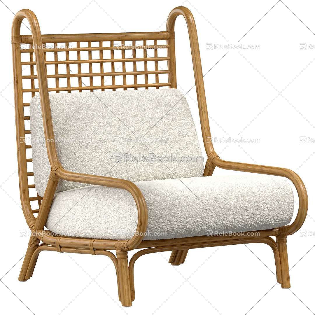 Natural Wooden Single Sofa Leisure Chair 3d model