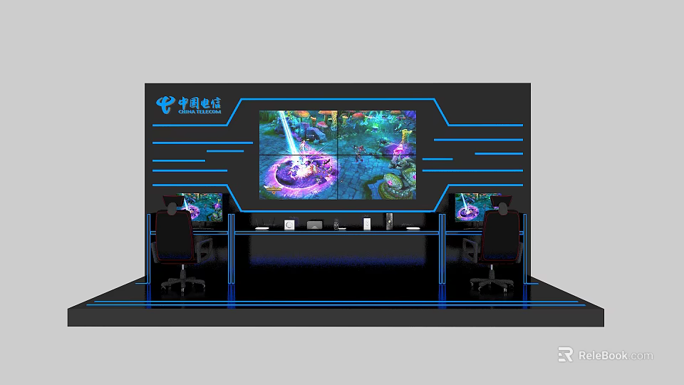 China Telecom Monitoring Control Room Featuring Multiple Display Screens And Operator Consoles 3d model 