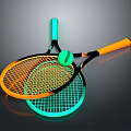 Vibrant Tennis Rackets With Orange Teal Handles Mesh Surface And Tennis Ball For Daily Use