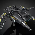 Sci-Fi Spaceship 3D Model Featuring Metallic Gray Body Yellow Accent Lines And Complex Structure