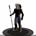 Snake Headed Egyptian Warrior in Ornate Armor Holding Spear with Blue Gold Details