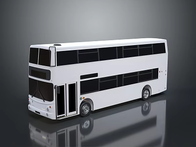 White Modern Double Decker Bus With Large Windows On Reflective Surface 3d model