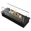 Modern Linear Fireplace With Burning Flames And Stainless Steel Black Finish