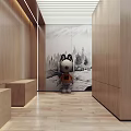 Modern Lounge Room With Wooden Walls Art Sculpture And Landscape Mural